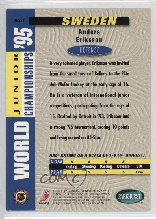 1994-95 Parkhurst SE Gold Parkie Anders Eriksson #SE233 - Image 2 of 2