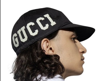 Authentic Men's Gucci Black 25 Logo Print Twill Baseball Hat Cap 751400 New