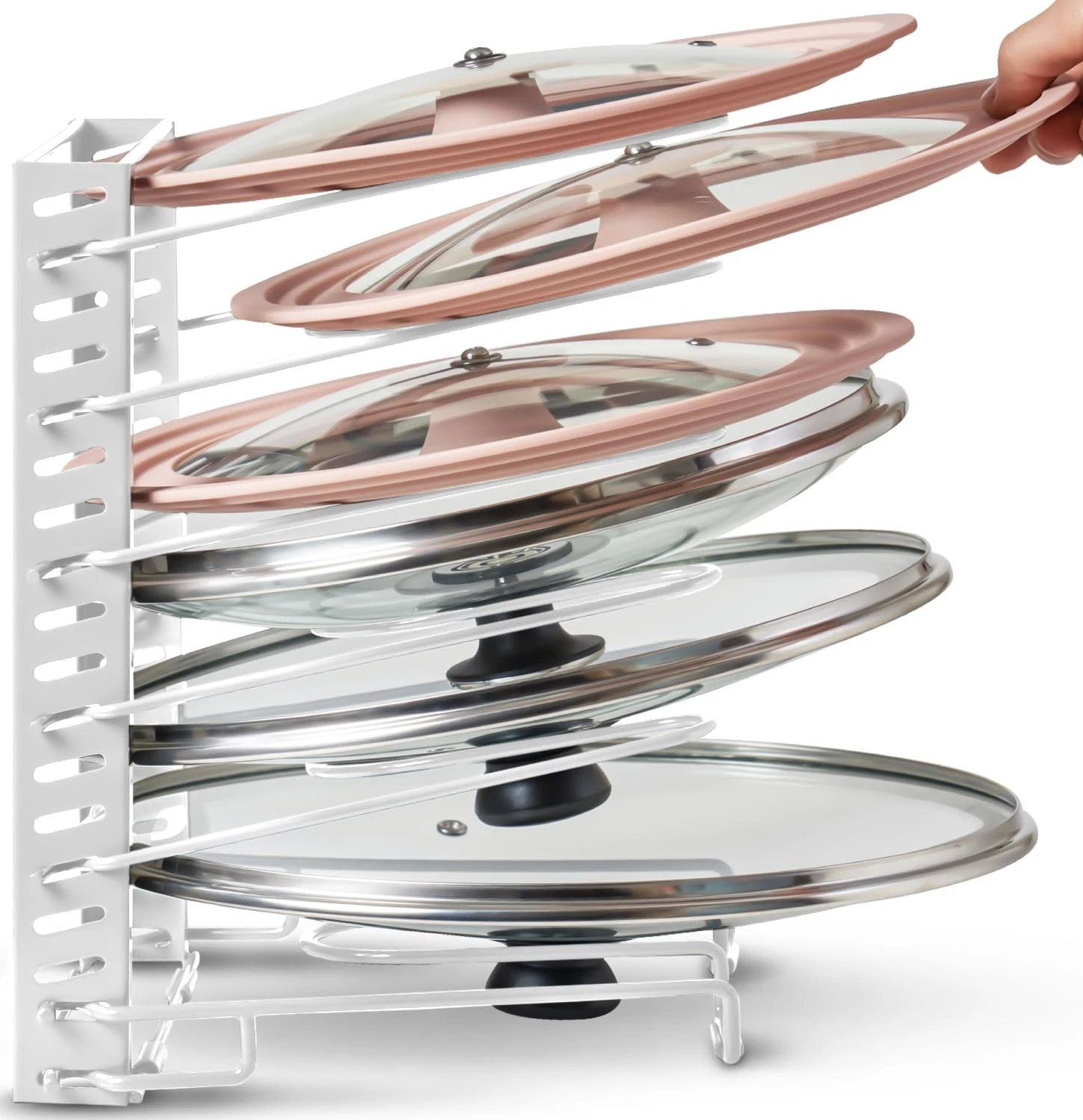 Free-Standing Adjustable Pot Lid Organizer for Cabinet - Kitchen Storage Rack...