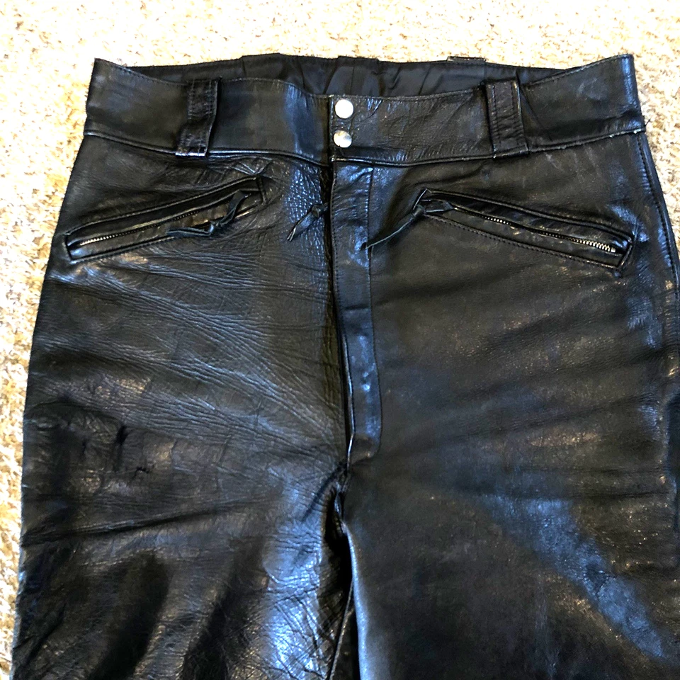Винтажный 50-х 60-х Harley Davidson кожаные брюки черный 34 мотоциклиста рокабилли винтажный - Изображение 4 из 4