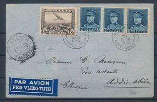 LT08699 Belgium 1936 to Ethiopia airmail cover with nice cancels used