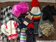 Lot Of 13 Winter Wear Women Girls Scarves Arm Warmers Mittens Headband Knit Cute