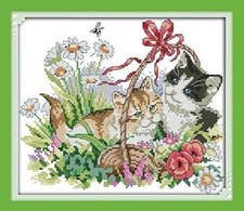 Happy Forever 11CT Stamped Cross Stitch, D376 Spring cat, Size 13''x12''