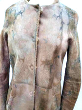 Dolce Gabanna 42 Italian Shearling Coat Beige Brown Leopard Green Gray 4 6 Black