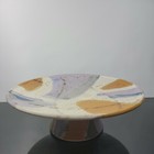 Stoneware Pedestal Round Cake Stand Platter  Splashes Of Purple Yellow
