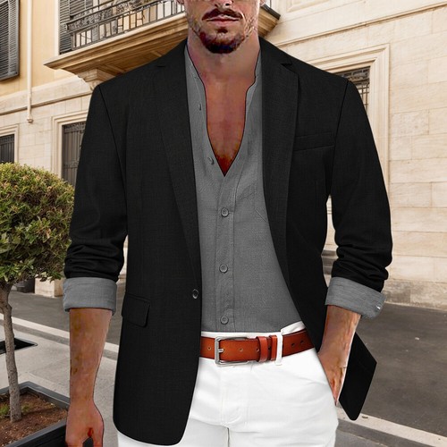 Men Long Sleeve Suit Dress Casual Holiday Button Pocket Party Blazer Jacket Coat - Picture 12 of 32
