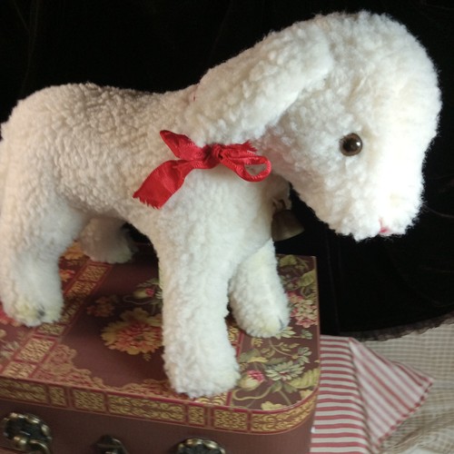 *HERMANN TEDDY LAMB ORIGINAL* WOOL RED RIBBON & BELL West Germany Tag VTG. 60s - Picture 7 of 19