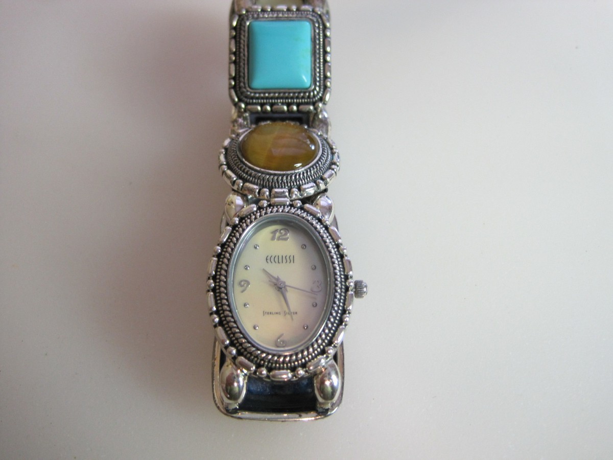 Ecclissi Sterling Silver  mother of pearl dial and gemstone?? Diamond ???bezel Ecclissi Sterling Silver Watch With Diamond Bezel and Mother  main image 4