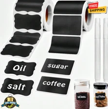 Black Waterproof Reusable Chalk Label Stickers for Jars, Storage & DIY Projects