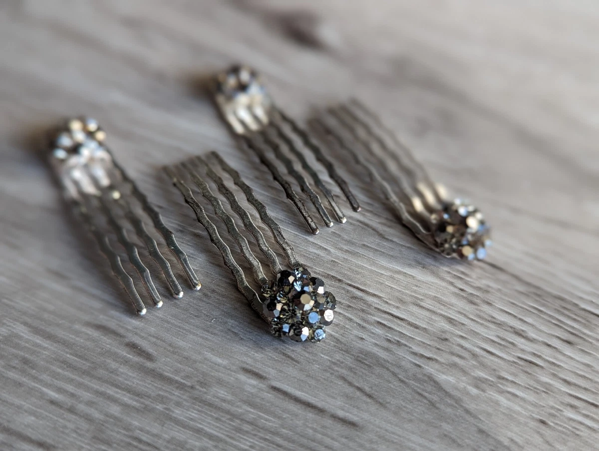 4 Pieces Small Crystal Bridal Hair Comb Silver Black Gunmetal eBay