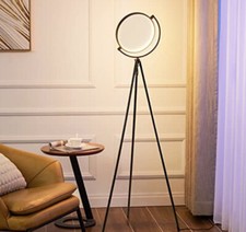Image of Modern Tripod Floor Lamp, Bright LED Light Circular Tall Black Floor Lamp