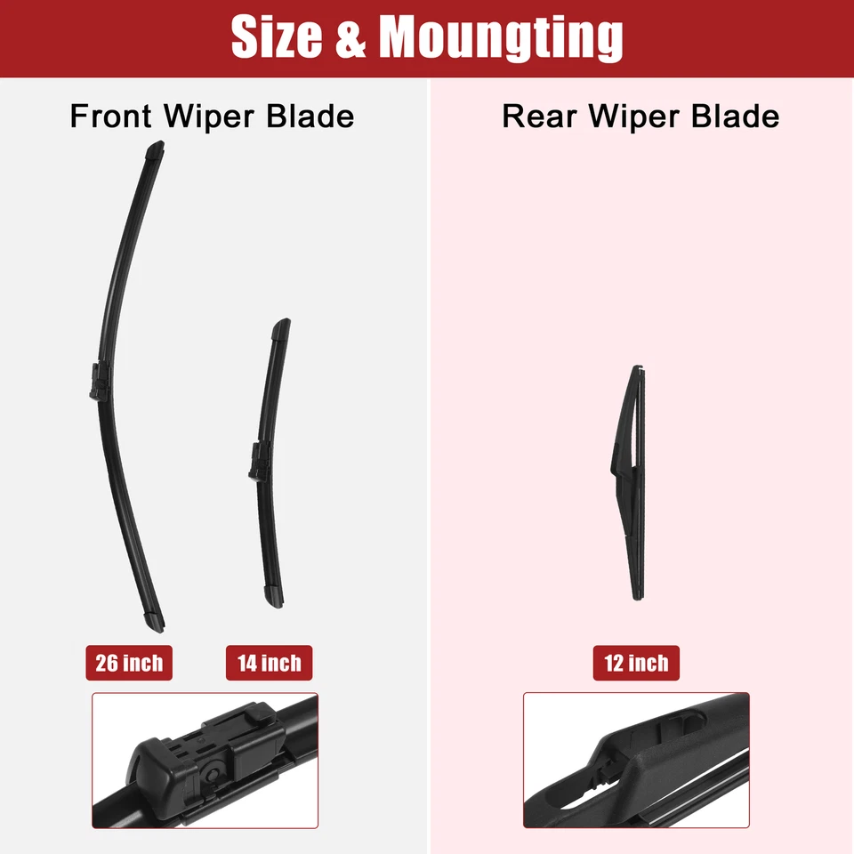Piece of 3 Front Rear Windshield Wiper Blade Set Fit for Fiat 500X 2014-2023 - Image 4 of 4