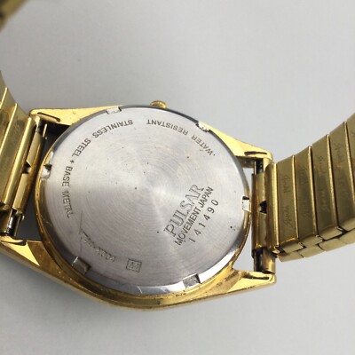 Vtg Pulsar Seiko Watch Men 35mm Gold Tone V744-X004 Stretch