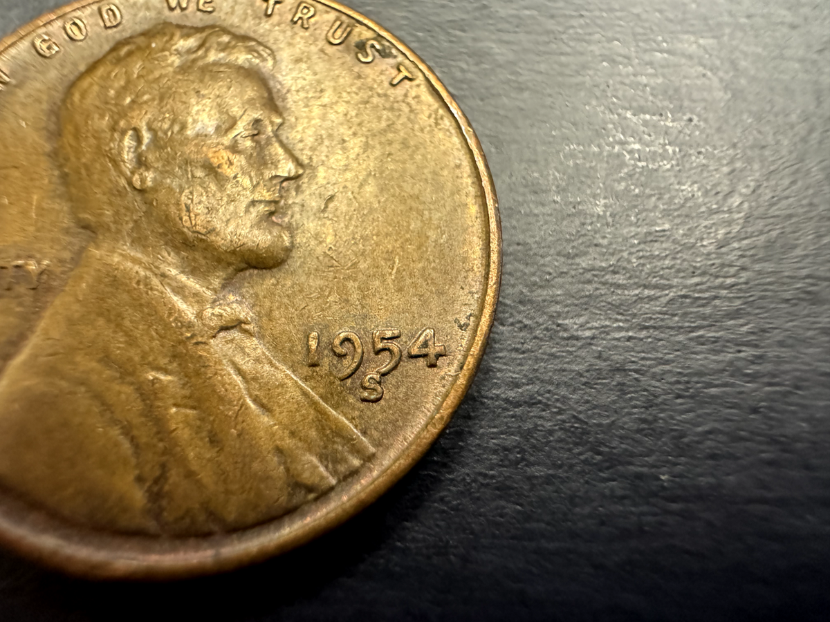 1954-S Lincoln Wheat Penny MISPLACED MINT MARK Touching Date Error