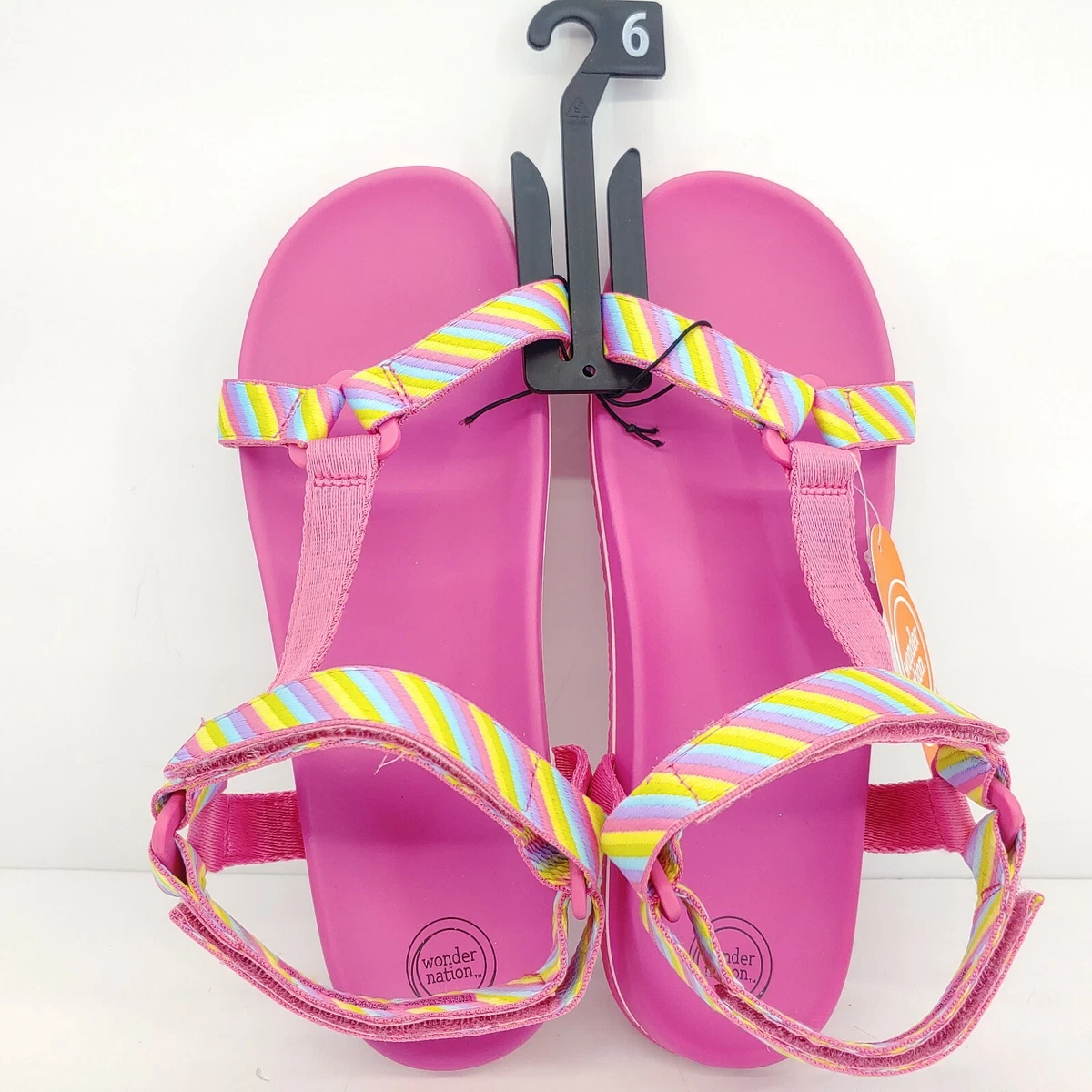Wonder Nation Nature Rainbow Pink Sandals Girls Womens Size 6 Straps Adjustable