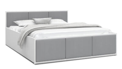 Bett PANAMA 120x200 cm mit Matratze Lattenrost Weiß Grau Polster Bettkasten