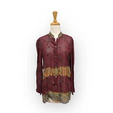 Citron Santa Monica Tie Dye Button Down Shirt Size XS Red and Green Top