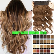 Real Remy One Piece Clip In Human Hair Extensions Weft BODY WAVE 3/4 Full Head U