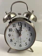 Sharp Twin Alarm Clock Metal Backlight Glow Vintage Old Fashioned Bell SCP800