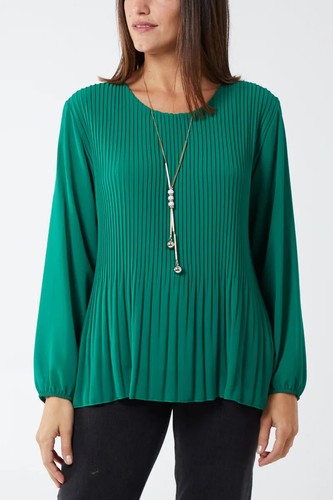 Women Ladies Pleated Long Sleeve Necklace Top Lined Blouse Tunic Top Shirt - Picture 61 of 65