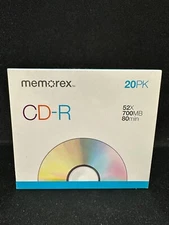 NIB Sealed Memorex CD-R  20PK  Slim Cases - 52X/700MB/80min