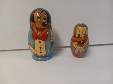 Vintage Disney RUSSIAN WOODEN NESTING DOLLS 2 Peices Mickey And Donald