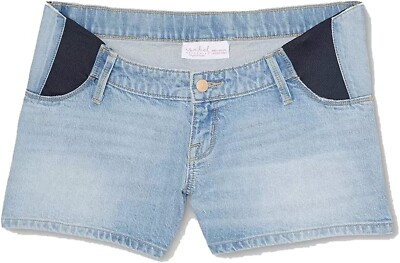 Isabel Maternity Sz 6/28 Expandable Side Panel Midi Light Wash Blue Denim Short