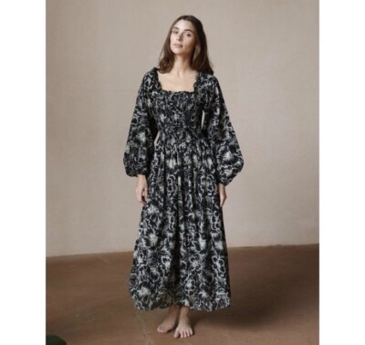 Mille Resort & Travel Catherine Maxi Dress In Black Hibiscus SZ XS EUC