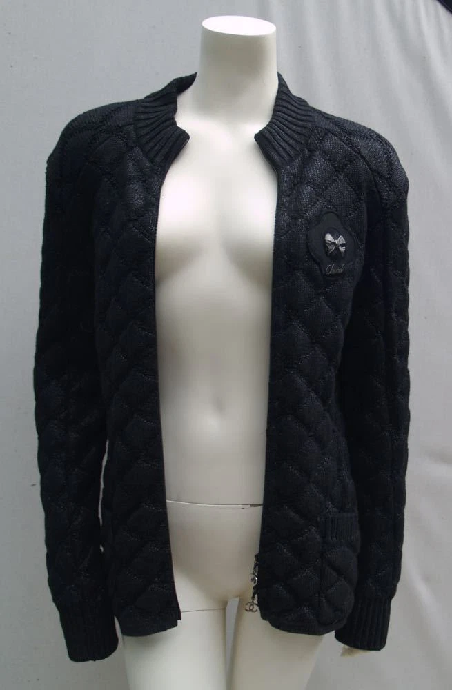 GIACCA CHANEL 09A VINTAGE FR44 US10 _ NUOVA $4500 CAMELIA CC LOGO NERO TRAPUNTATO