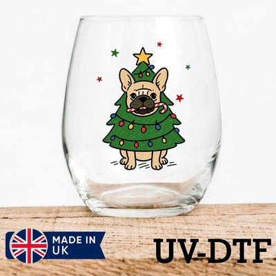 Weihnachten Bulldogge 8 Stück UV DTF Aufkleber - Glas Laptop Becher Tasse cs580