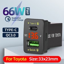 66W USB Car Charger Socket Type C PD Fast Charging Adapter Voltmeter For Toyota