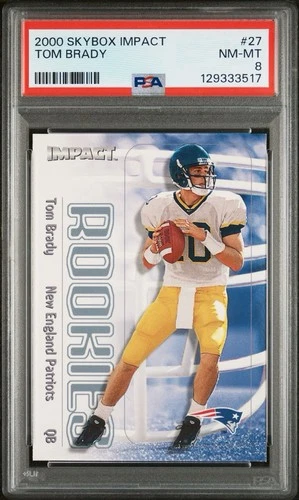2000 SKYBOX IMPACT #27 TOM BRADY ROOKIE CARD RC PATRIOTS MICHIGAN PSA 8 NM-MT