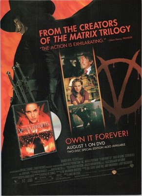 Warner Bros V for Vendetta Original 2006 DVD Print Ad Collectible