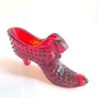 Vintage Fenton Ruby Red Hobnail Glass Cat Head Shoe Slipper