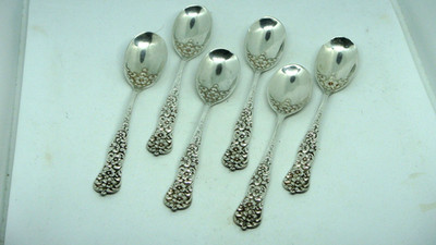 DOMINICK & HAFF ROCOCO STERLING 6 DEMITASSE SPOONS BAILEY BANKS & BIDDLE, c.1888