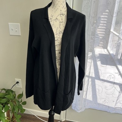 Peruvian Connection Open Cardigan Women s Small Black Pima Cotton Pockets