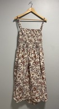 Old Navy Ivory Brown Floral Smocked Midi Dress Cut Out Back Cottage Prarie 2X