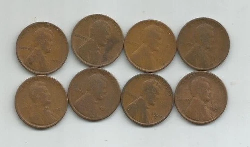 1909, 10, 11, 18D, 20D, 26D, 27D, 28D LINCOLN WHEAT CENTS - LOT OF 8 - AG/GOOD