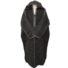 Moroccan Black 3-Quarter Length Thick Wool Blend Hooded Thobe Djellaba Multic