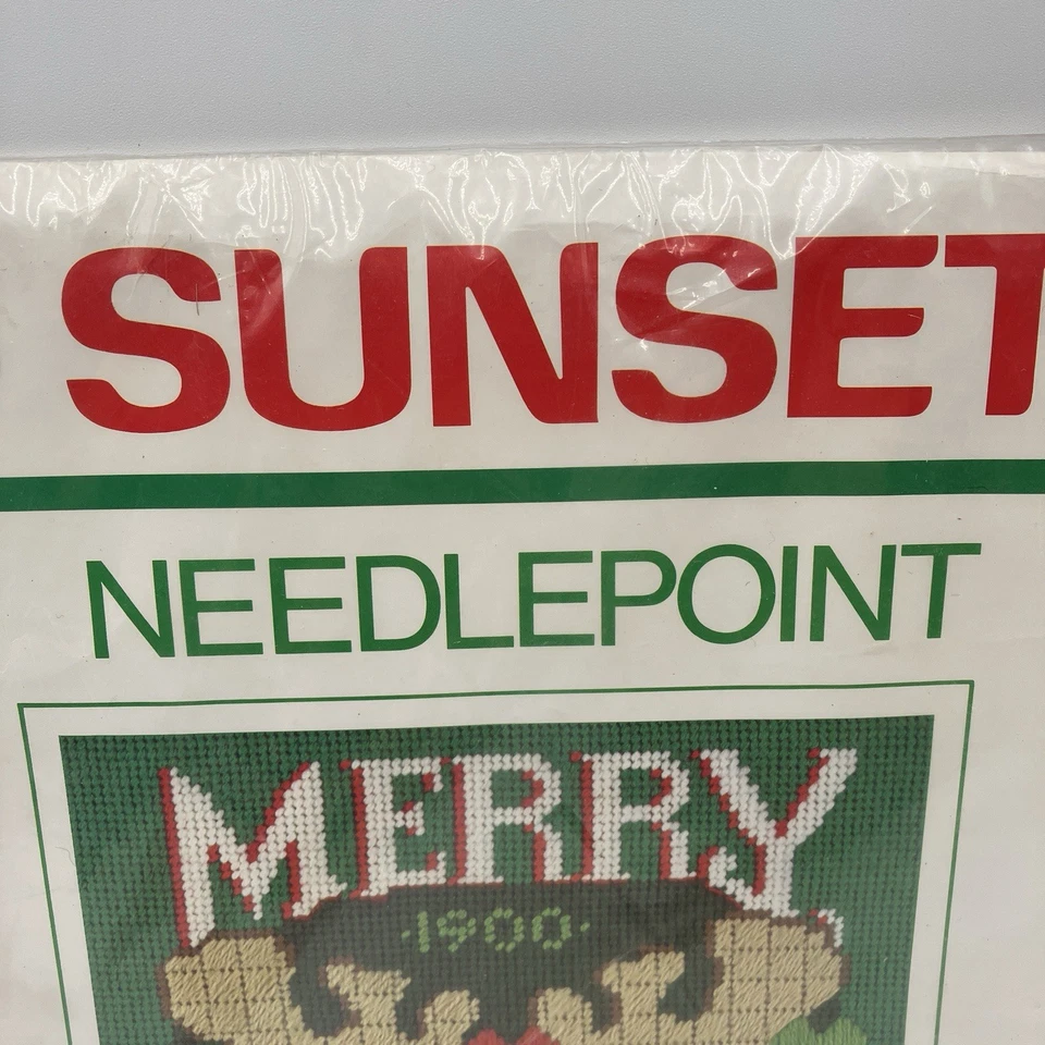 De Colección Sunset Needlepoint Kit 6054 Feliz Kissmoose Alce Navidad Sellado 1983 Foto 3 de 4