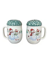 Thomson Pottery Winterland Green Holiday Snowmen Salt & Pepper Shakers Ceramic