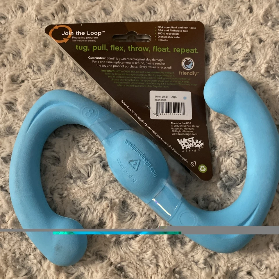 Juguete para perro West Paw Zogoflex Bumi remolcador juguete de goma azul flotante 8 pulgadas NUEVO Foto 2 de 3