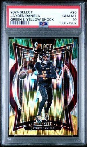 2024 Panini Select Jayden Daniels Green & Yellow Shock Prizm Rookie PSA 10 #26