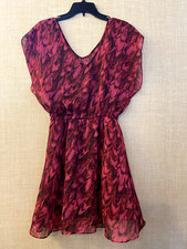 Express flutter sleeve fit & flare short dress size M pink & red geometric print