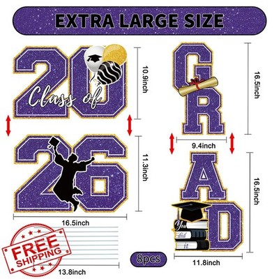 Class of 2026 Grad Yard Signs, 4pc Purple Glitter Waterproof Lawn Signs