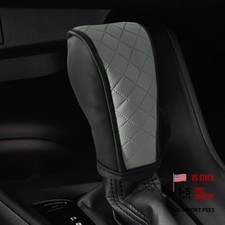 Leather Car Gear Shift Knob Cover, Anti-Slip Breathable Car Shifter Black grey