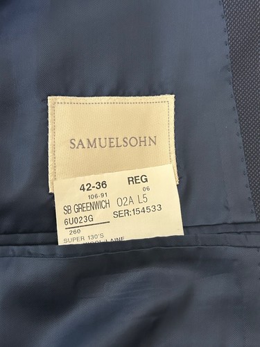 Samuelsohn Greenwich Navy Blue Stripe Pleated 2 button 100% Wool Suit Sz 42R - Picture 23 of 24
