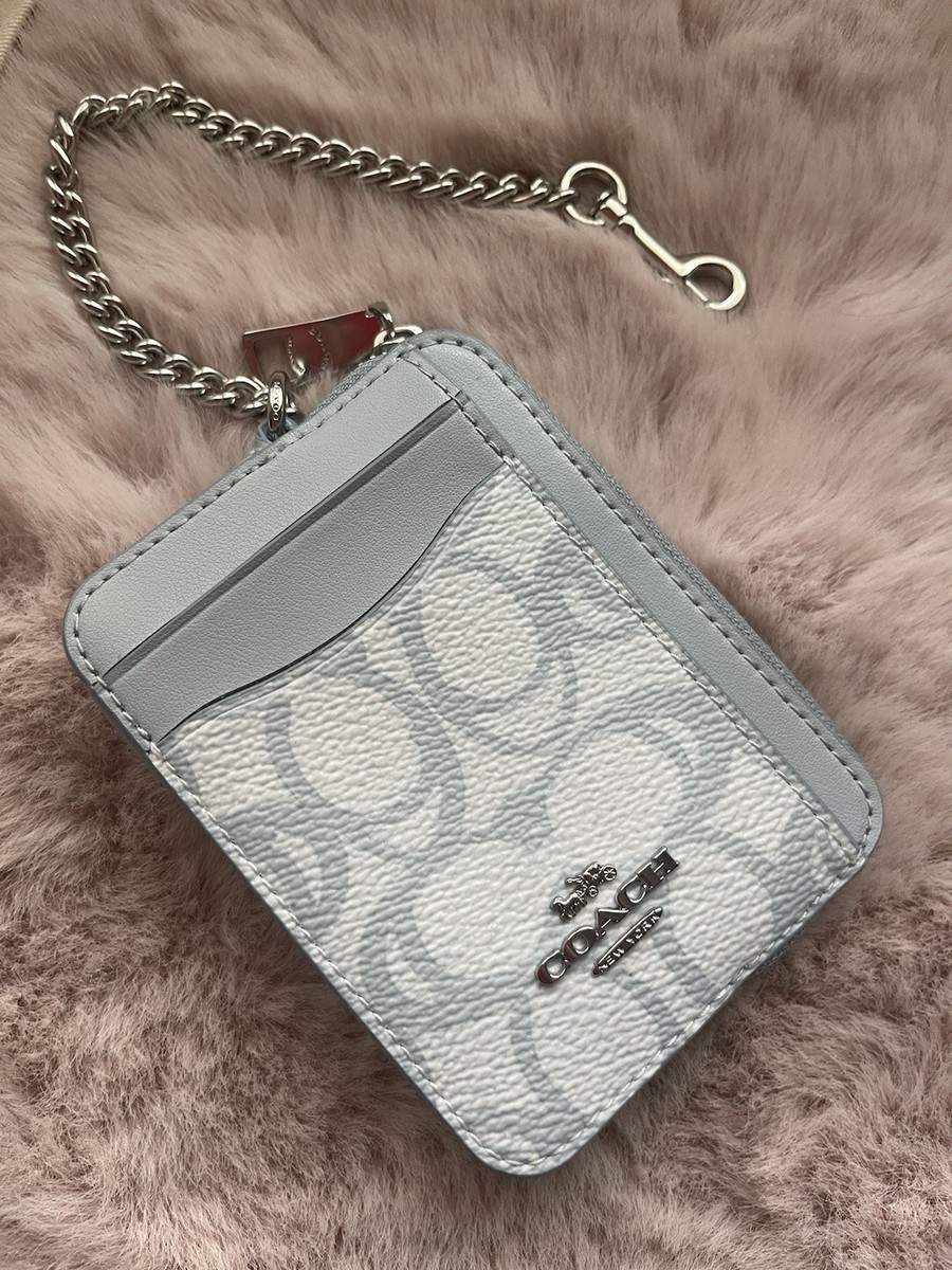 NWT Coach Zip Card Case In Sketch Signature Canvas In Ice Blue
