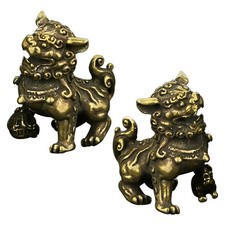 1 Pair Feng Shui Lion Ornament Desktop Lion Adornment Copper Decor Lion Ornament