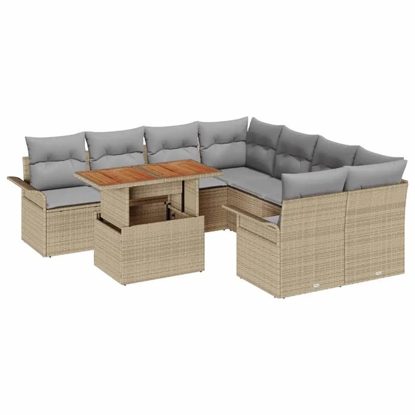 Garten Sofa Set Beige Hellgrau Mit Kissen Terrasse Balkon Outdoor-image